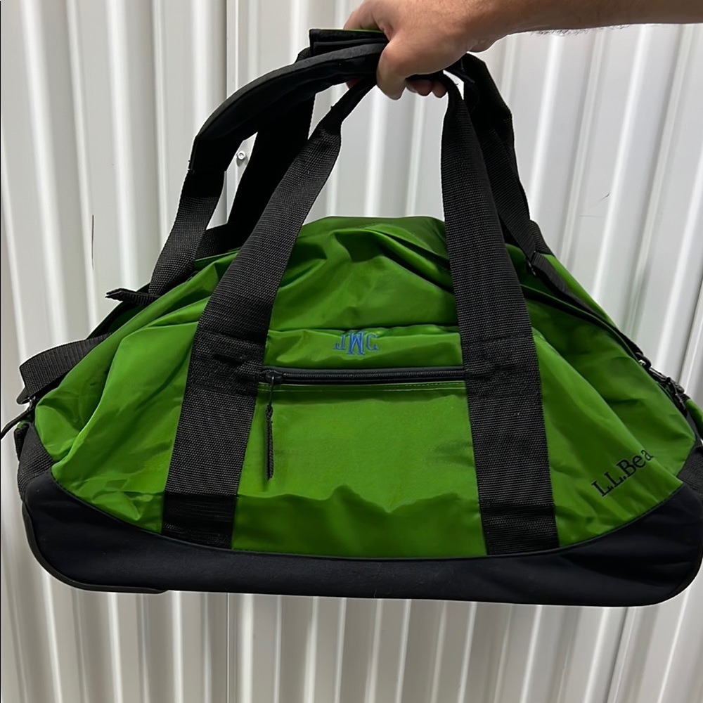 L.L. Bean Green and Black wheeled Duffel Bag Durable Design